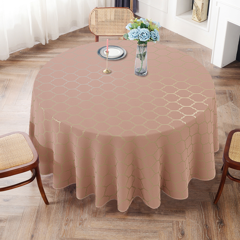 Toalha De Mesa Redonda Colméia Rosê e Dourado 10 Lugares