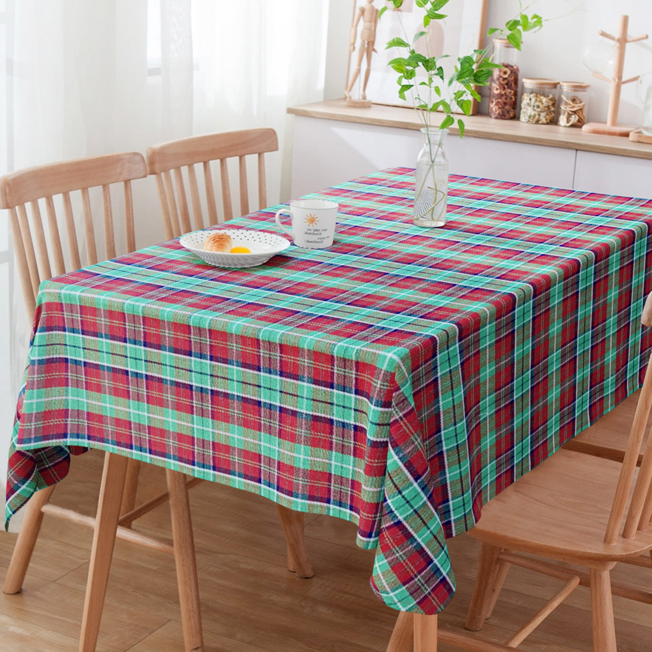 Toalha De Mesa Quadriculado Vermelho e Verde 4 Lugares