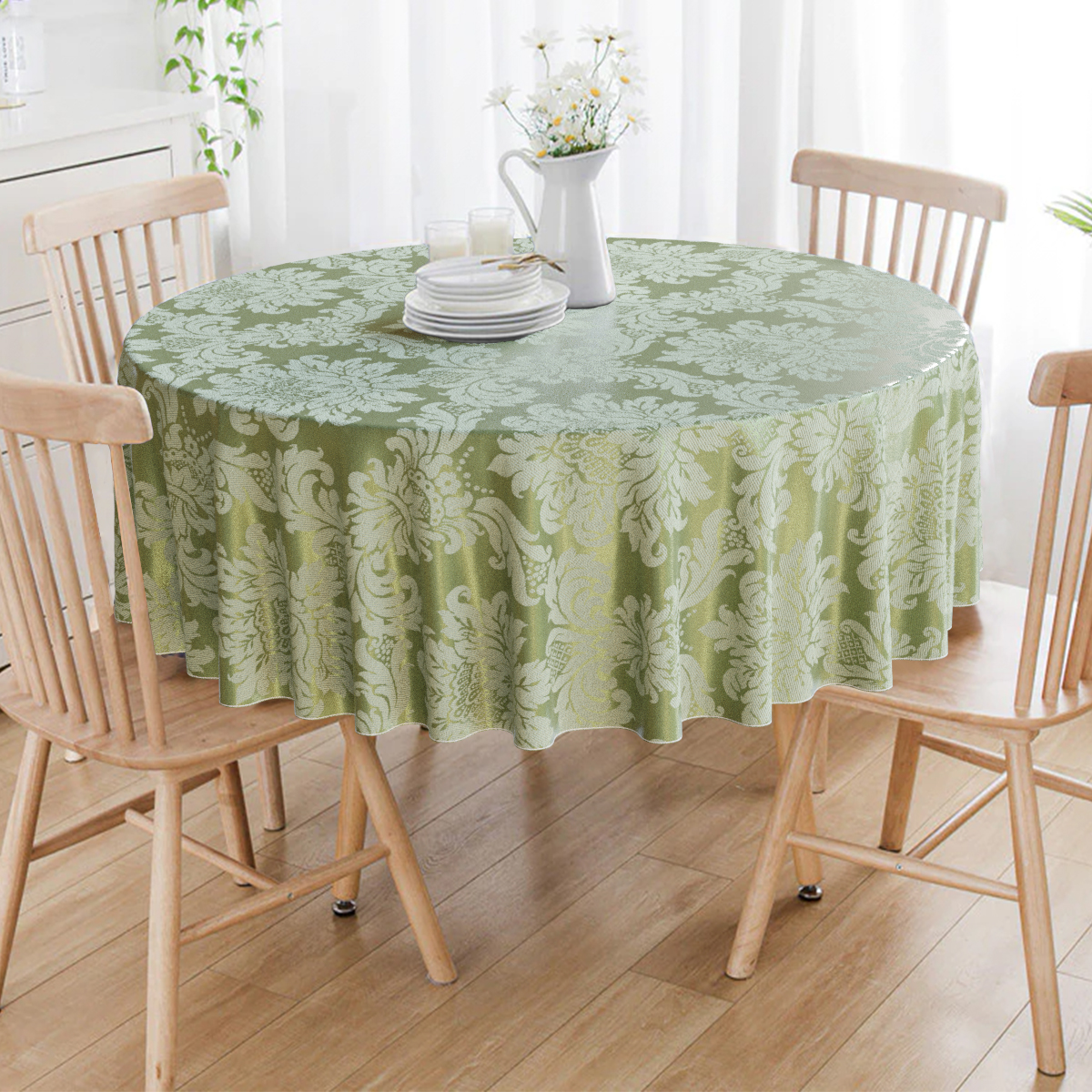 Toalha De Mesa Redonda Verde Pistache 8 Lugares