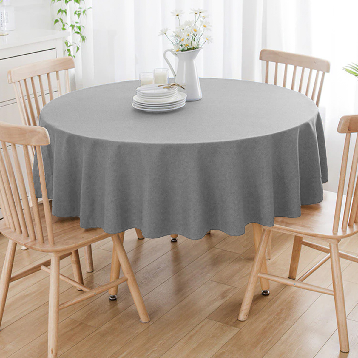 Toalha De Mesa Redonda Lisa Cinza 4 Lugares