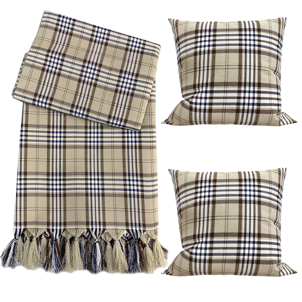 Kit Manta para Sofá Burberry Bege + 2 Capas 45x45cm