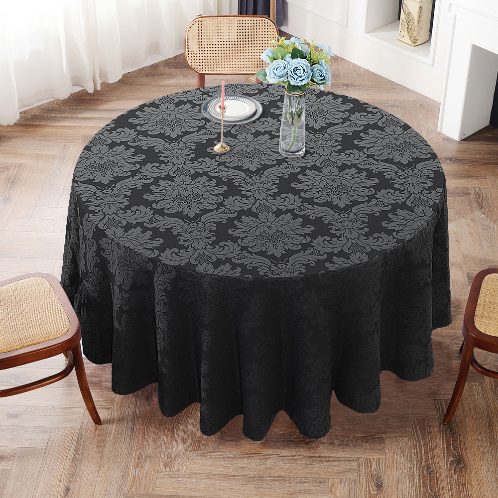 Toalha De Mesa Redonda Preto Medalhão 10 Lugares