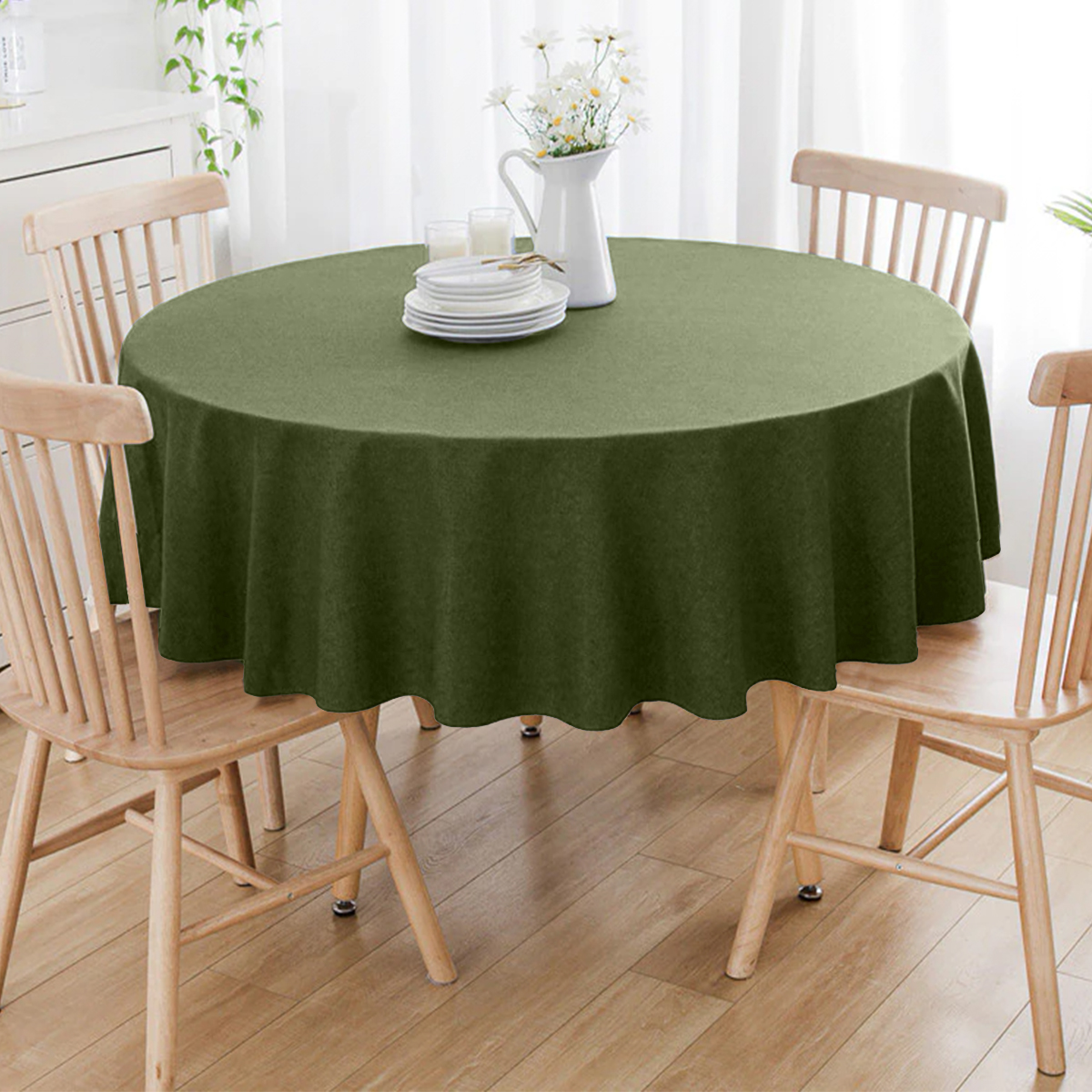 Toalha De Mesa Redonda Lisa Verde 4 Lugares