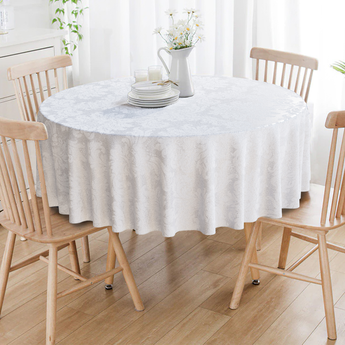 Toalha De Mesa Redonda Branco Medalhão 4 Lugares