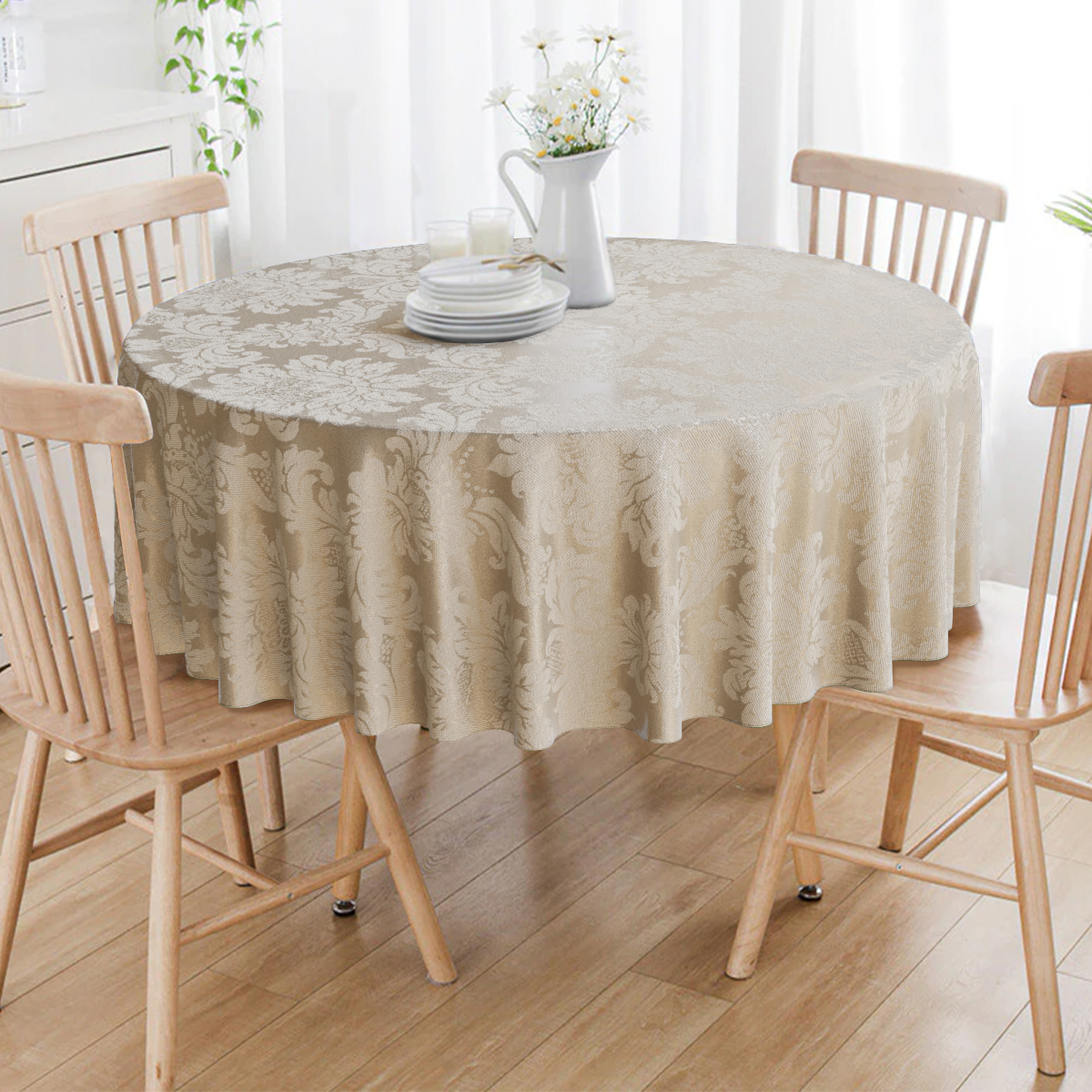 Toalha De Mesa Redonda Marrom Fendi 4 Lugares