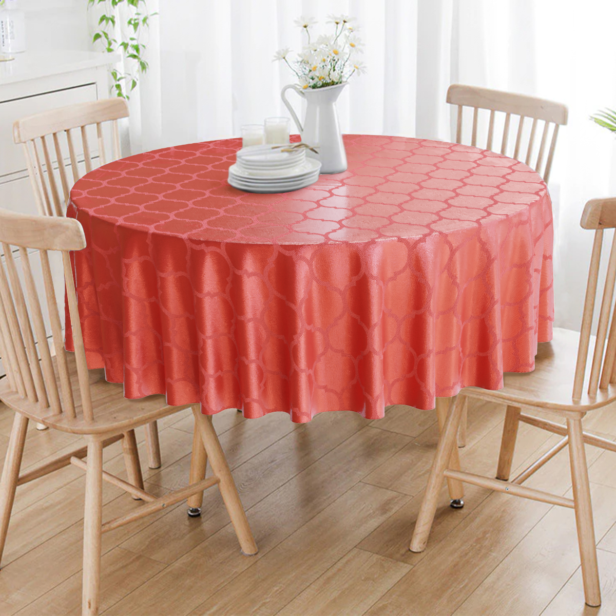 Toalha De Mesa Redonda Vermelho Colméia 8 Lugares