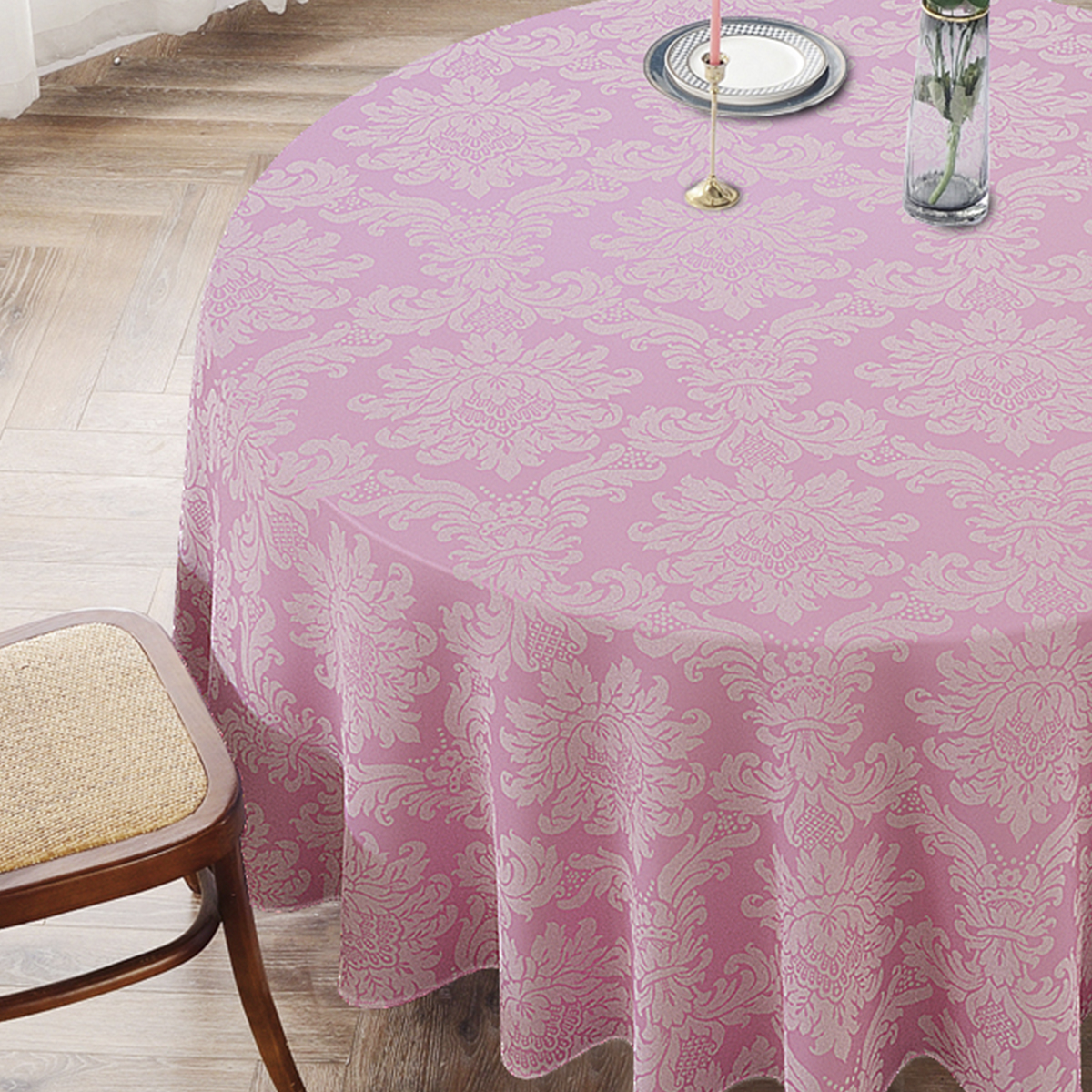 Toalha De Mesa Redonda Rosa Bebê Medalhão 10 Lugares