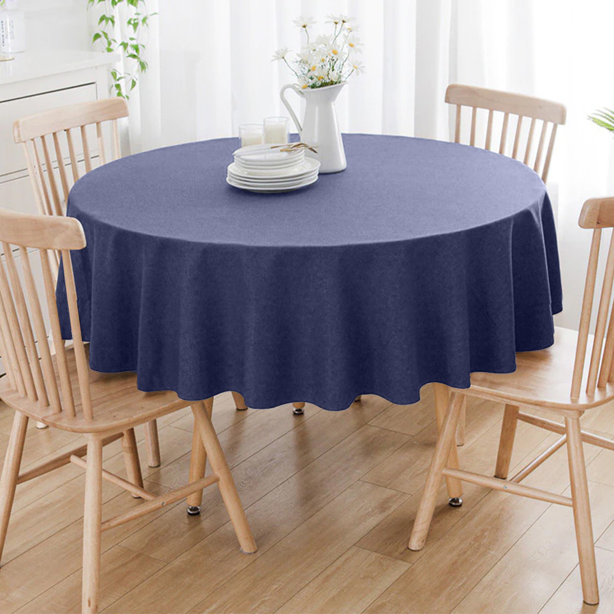 Toalha De Mesa Redonda Lisa Azul Marinho 4 Lugares