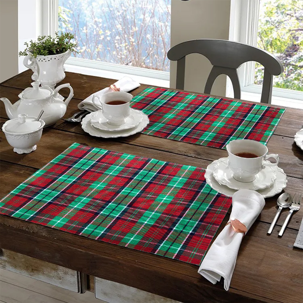 Jogo Americano 4 Peças Em Jacquard Estampado Quadriculado Verde E Vermelho