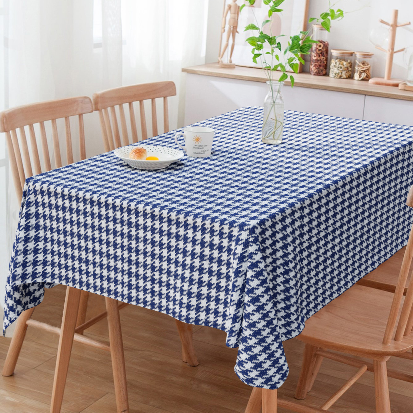 Toalha de Mesa Retangular Pied de Poule Azul 6 Lugares