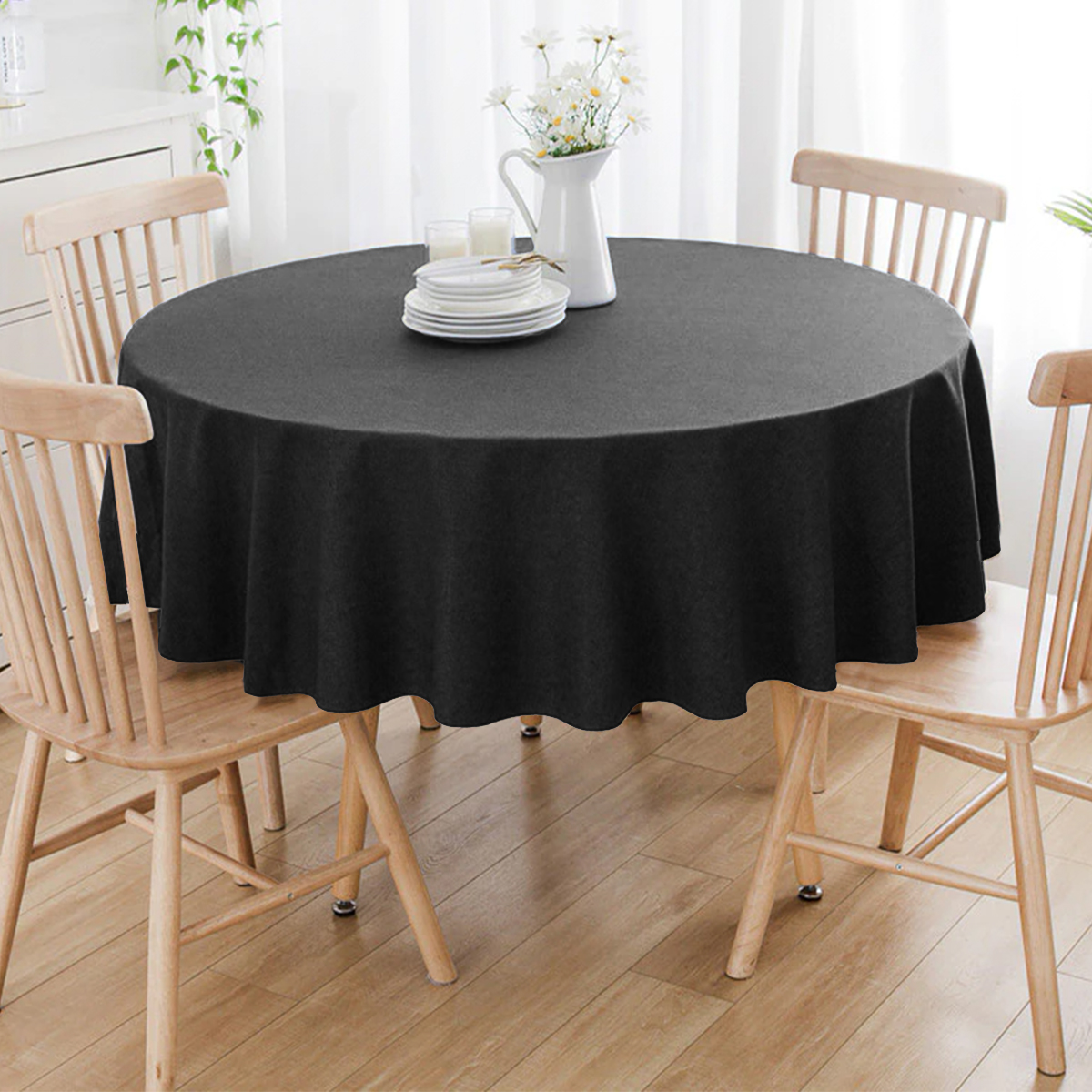 Toalha De Mesa Redonda Preto Liso 4 Lugares