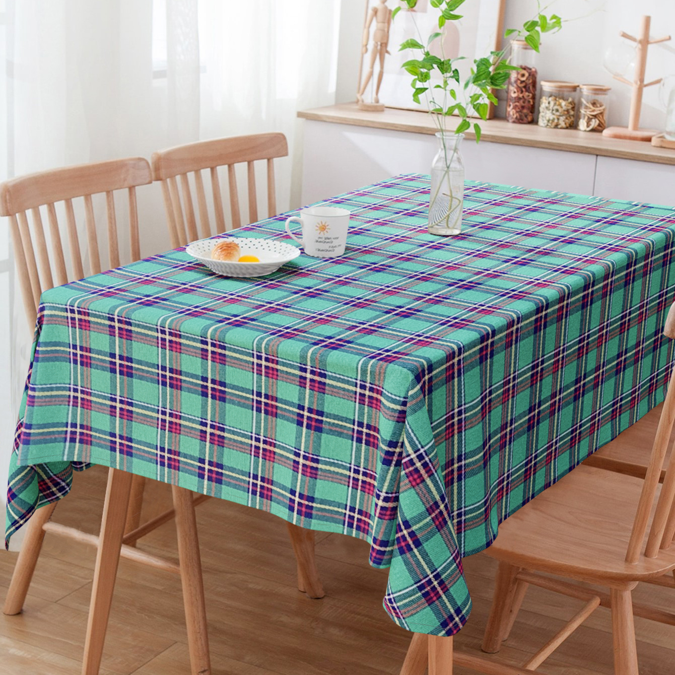 Toalha De Mesa Quadriculada Verde Lurex 4 Lugares