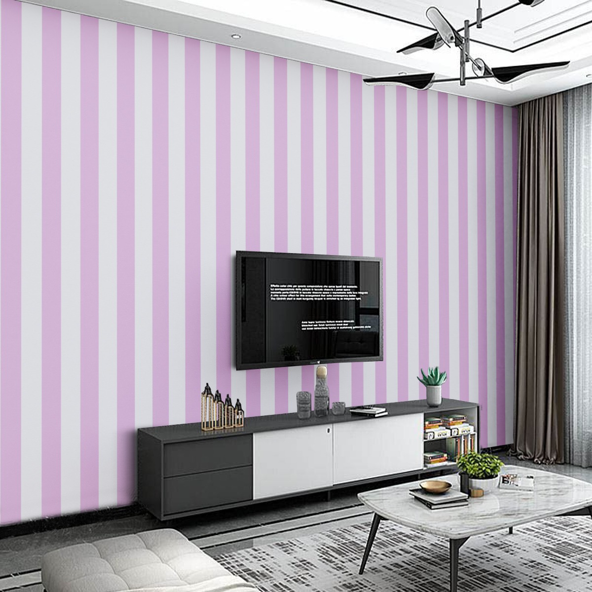 Tecido de Parede Jacquard Estampado Listrado Rosa e Branco