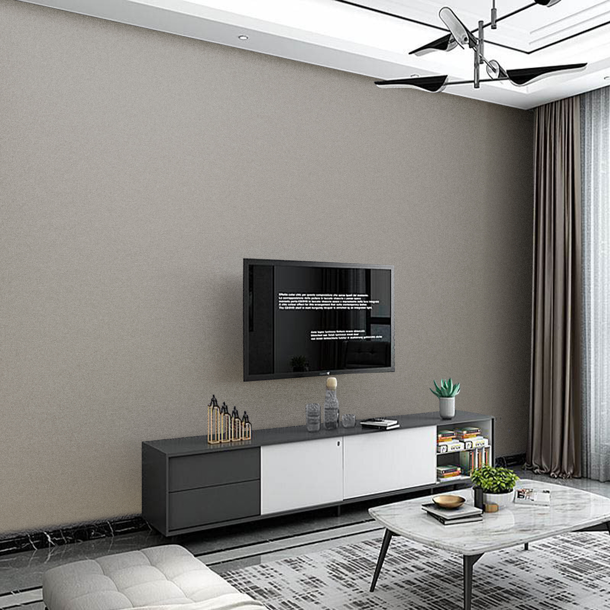 Tecido de Parede Jacquard Cinza e Crú - Liso