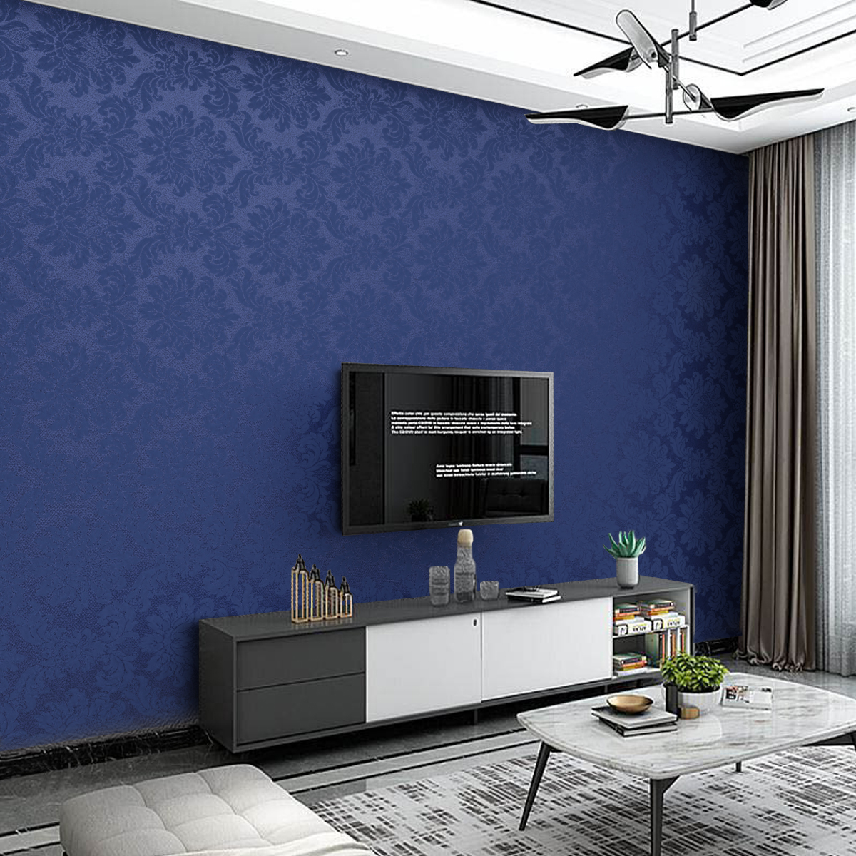 Tecido de Parede Jacquard Azul Marinho- Medalhão