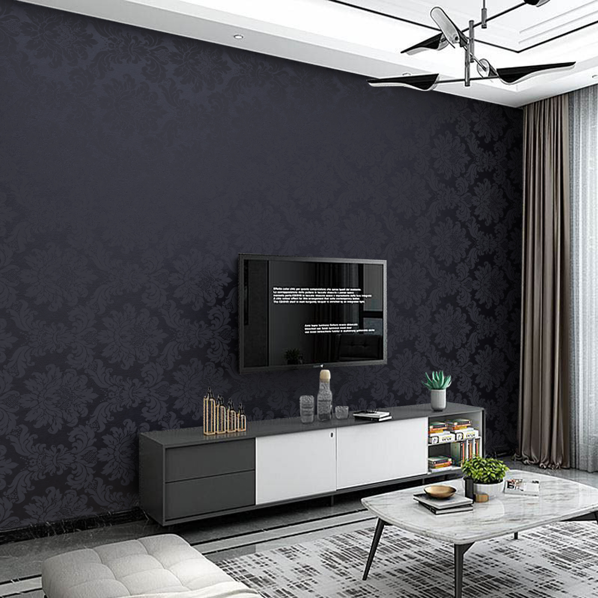 Tecido de Parede Jacquard Preto - Medalhão