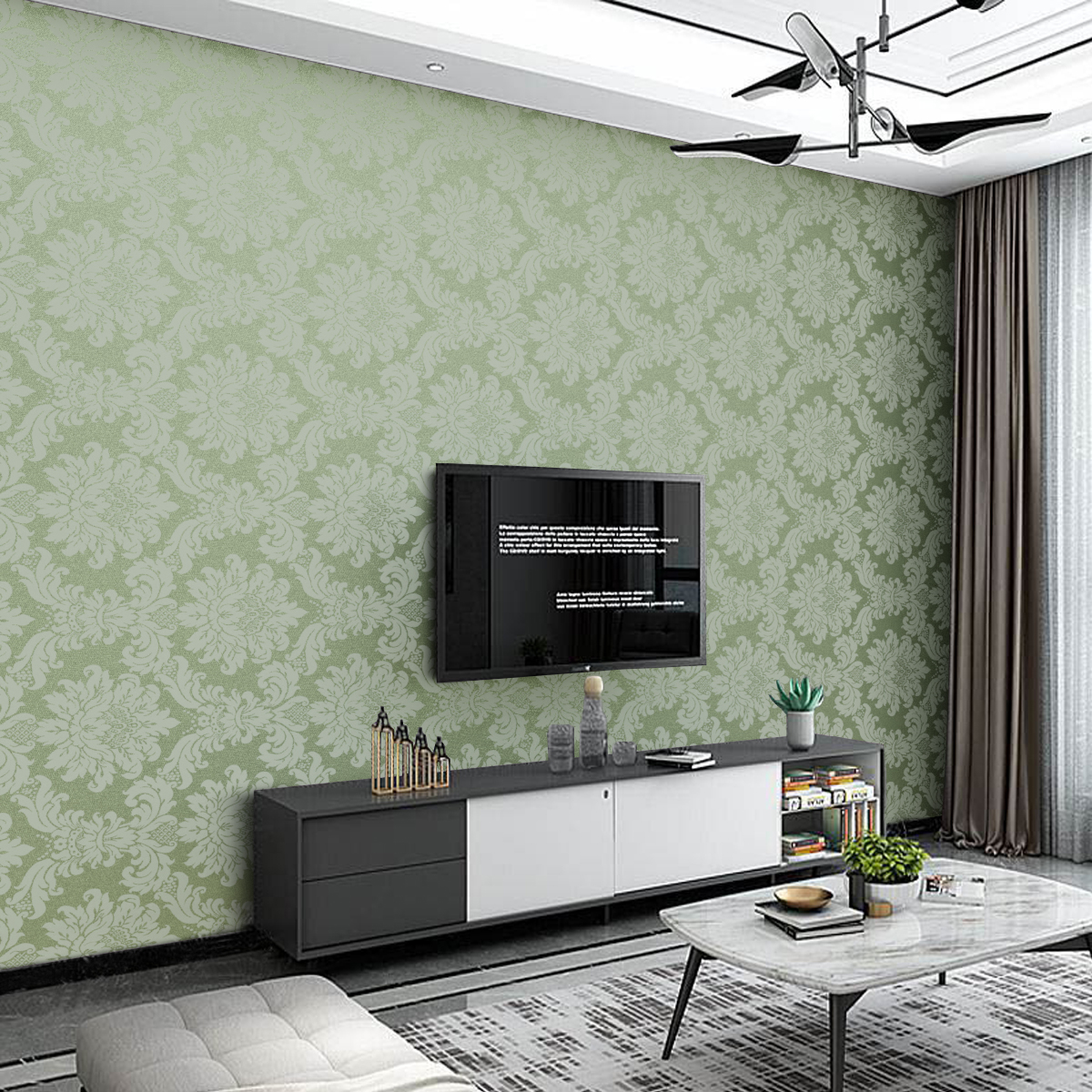 Tecido de Parede Jacquard Verde Pistache - Medalhão