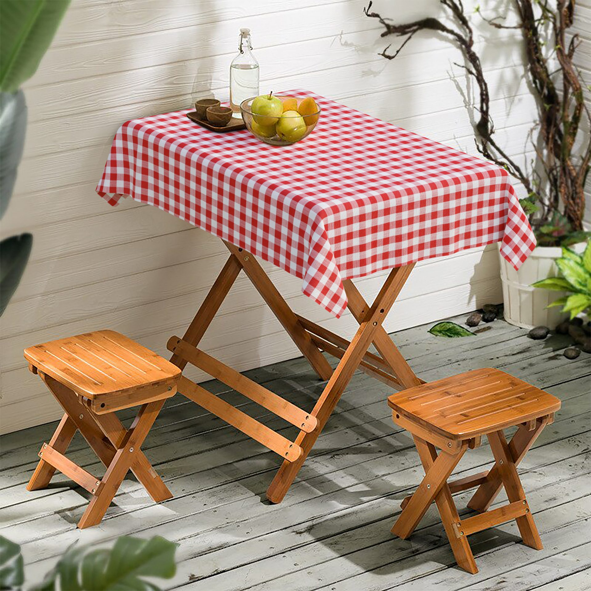 Toalha de Mesa Xadrez Vermelho e Branco Quadrada 4 Lugares