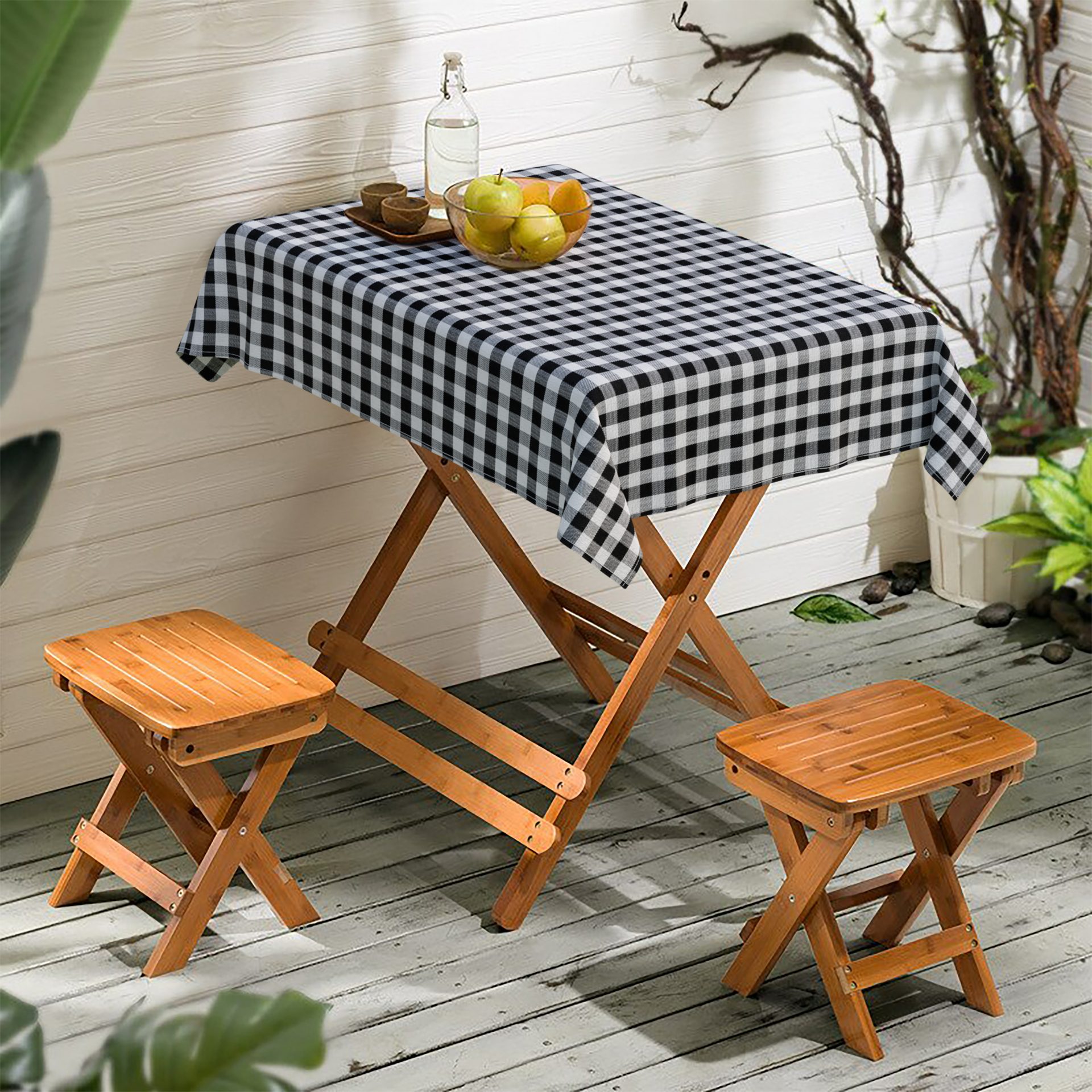 Toalha de Mesa Xadrez Preto e Branco Quadrada 4 Lugares