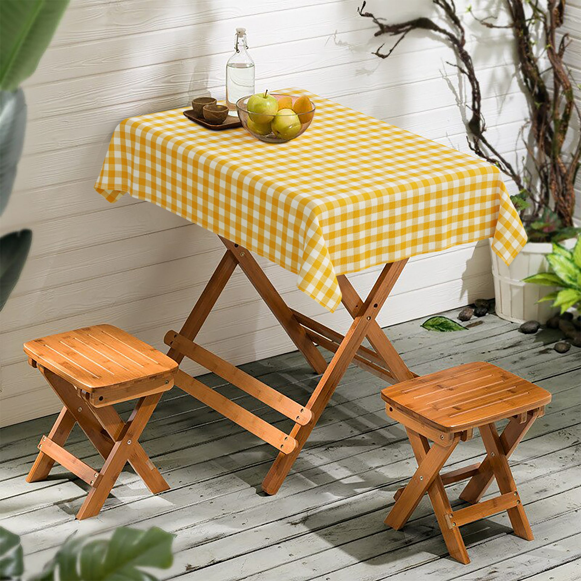 Toalha de Mesa Xadrez Amarelo e Branco Quadrada 4 Lugares