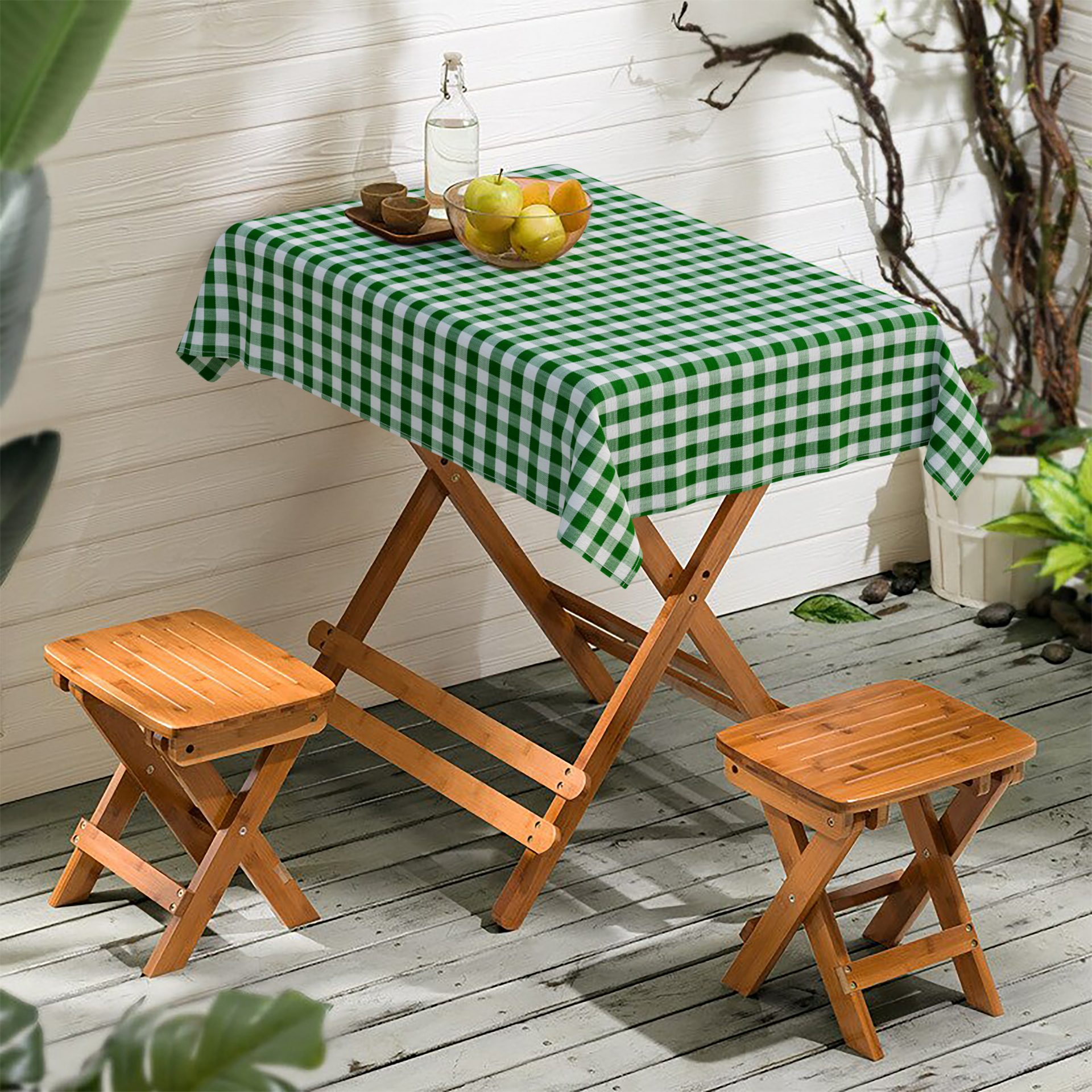 Toalha de Mesa Xadrez Verde e Branco Quadrada 4 Lugares