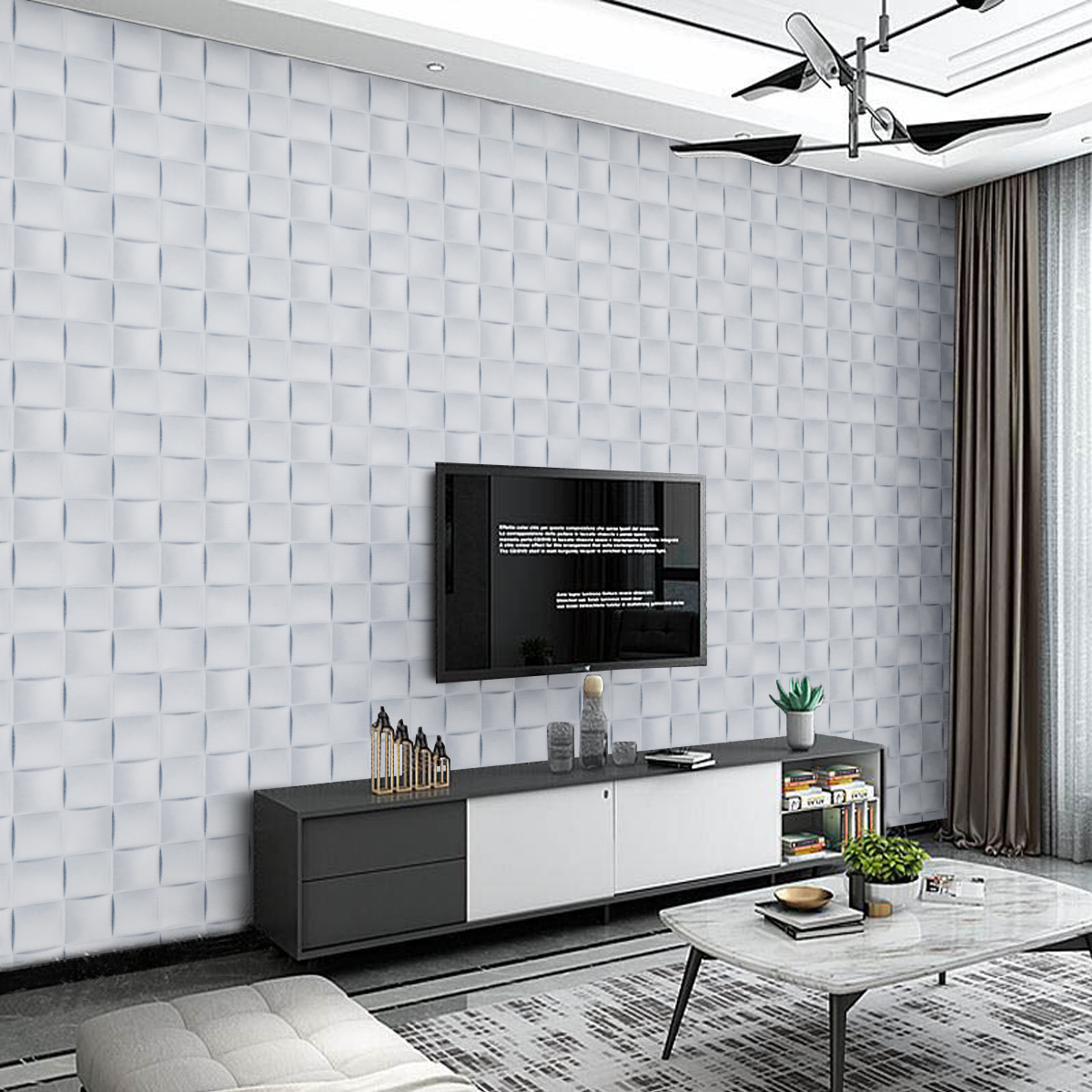 Tecido de Parede Jacquard Estampado Blocos 3D - Cinza