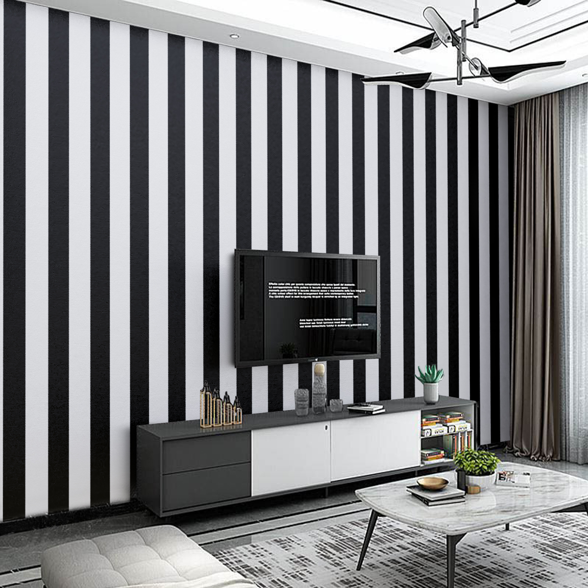 Tecido de Parede Jacquard Estampado Listrado Preto e Branco