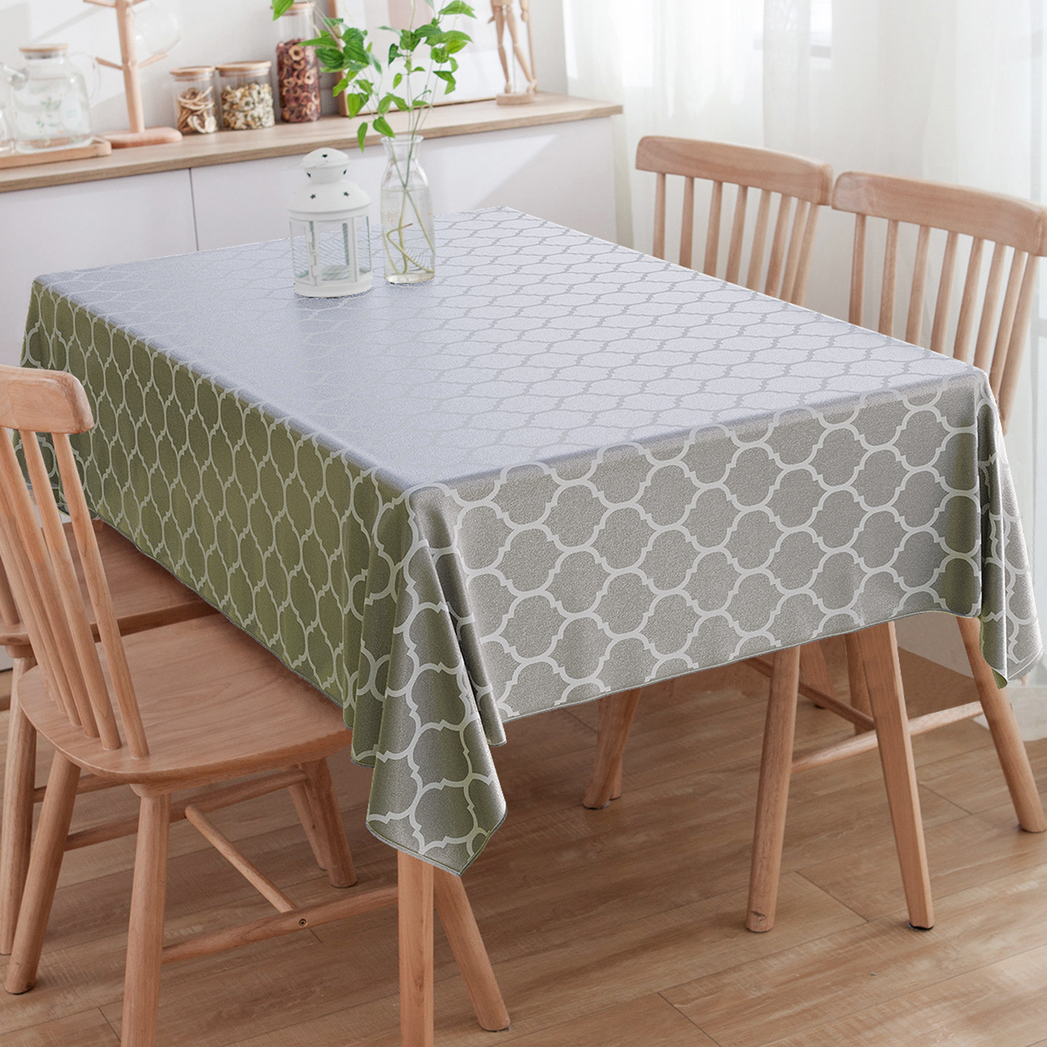 Toalha De Mesa Retangular 6 Lugares Colmeia Cinza e Crú