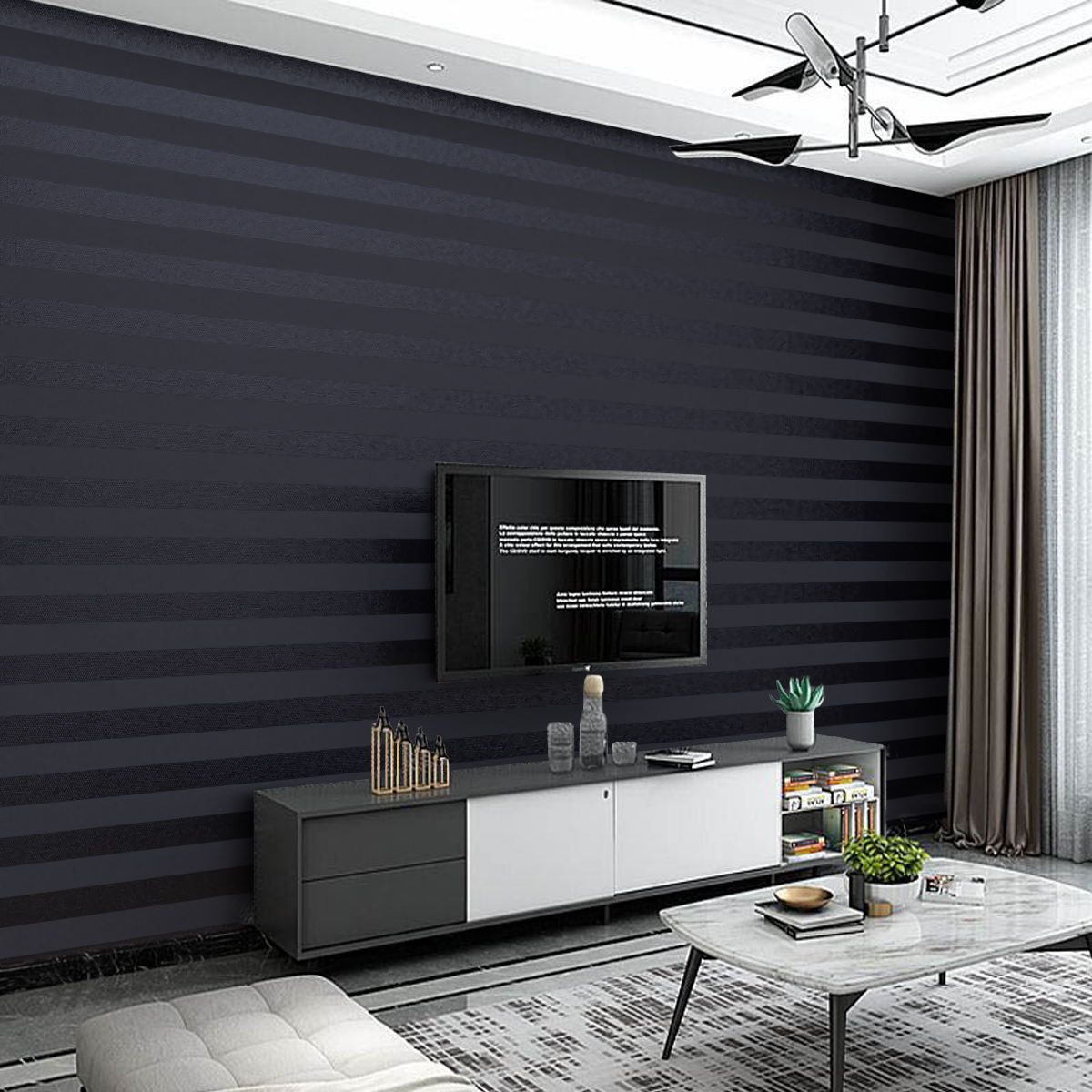 Tecido de Parede Jacquard Preto - Listrado