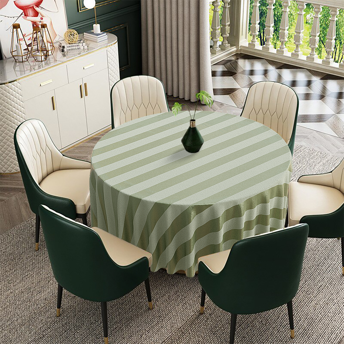 Toalha De Mesa Redonda Listrado Verde Pistache 10 Lugares