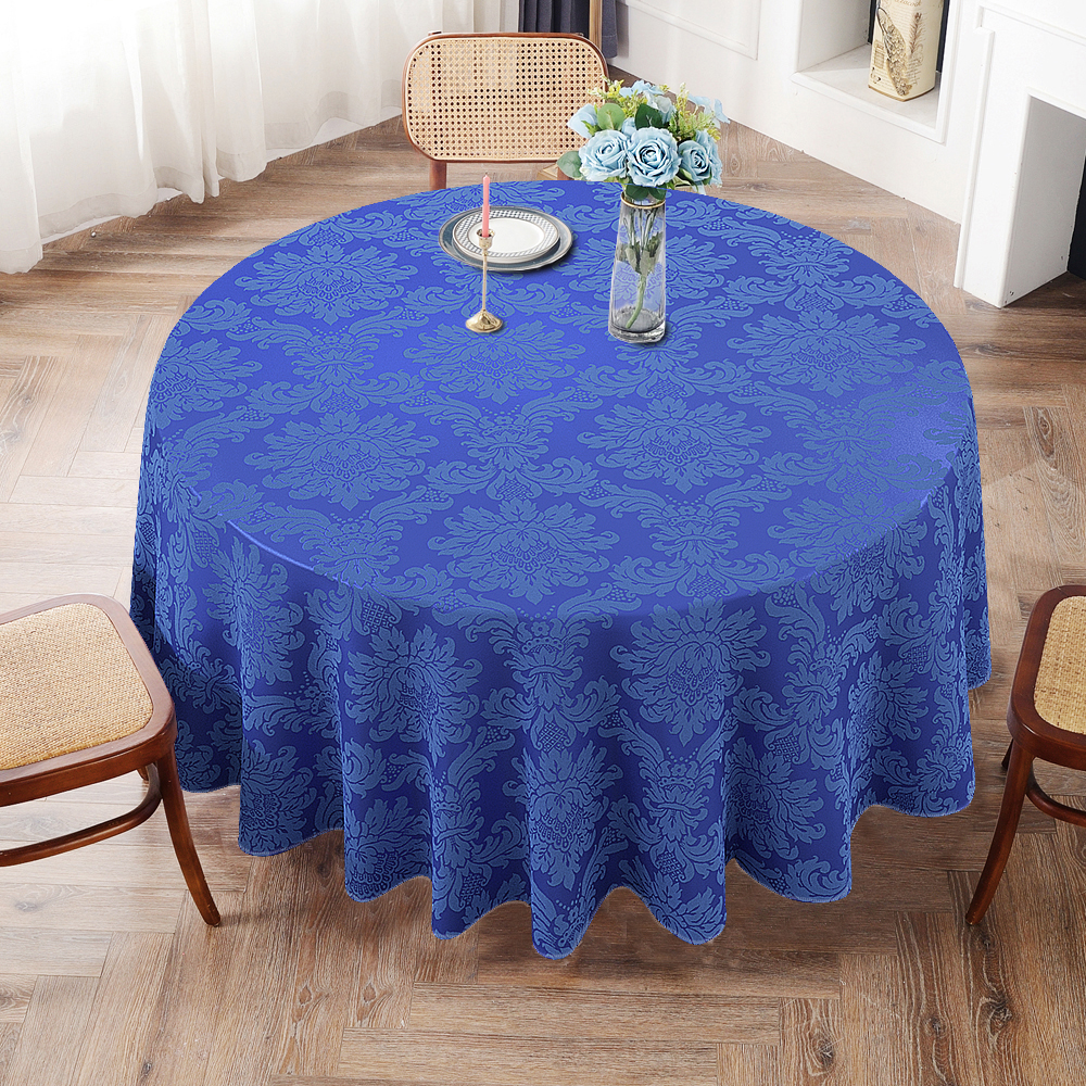 Toalha De Mesa Redonda Azul Royal Medalhão 10 Lugares
