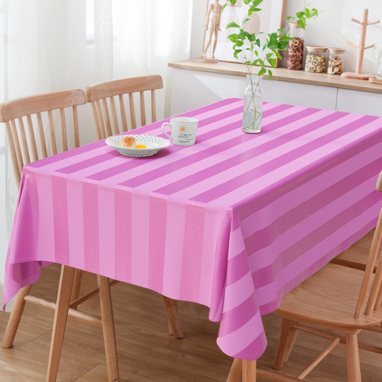 Toalha De Mesa Retangular 6 Lugares Listrado Rosa Pink
