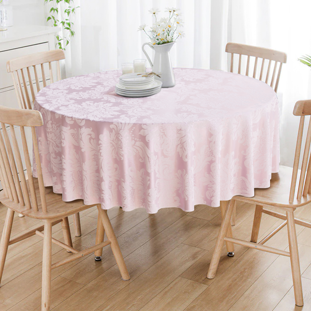 10 Toalhas De Mesa Rosa Envelhecido Medalhão 2.80m Redonda