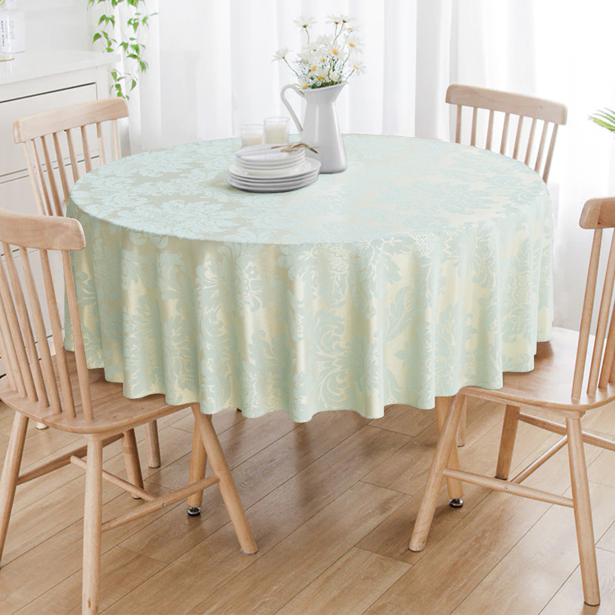 Toalha De Mesa Redonda Tiffany E Dourado Medalhão 6 Lugares