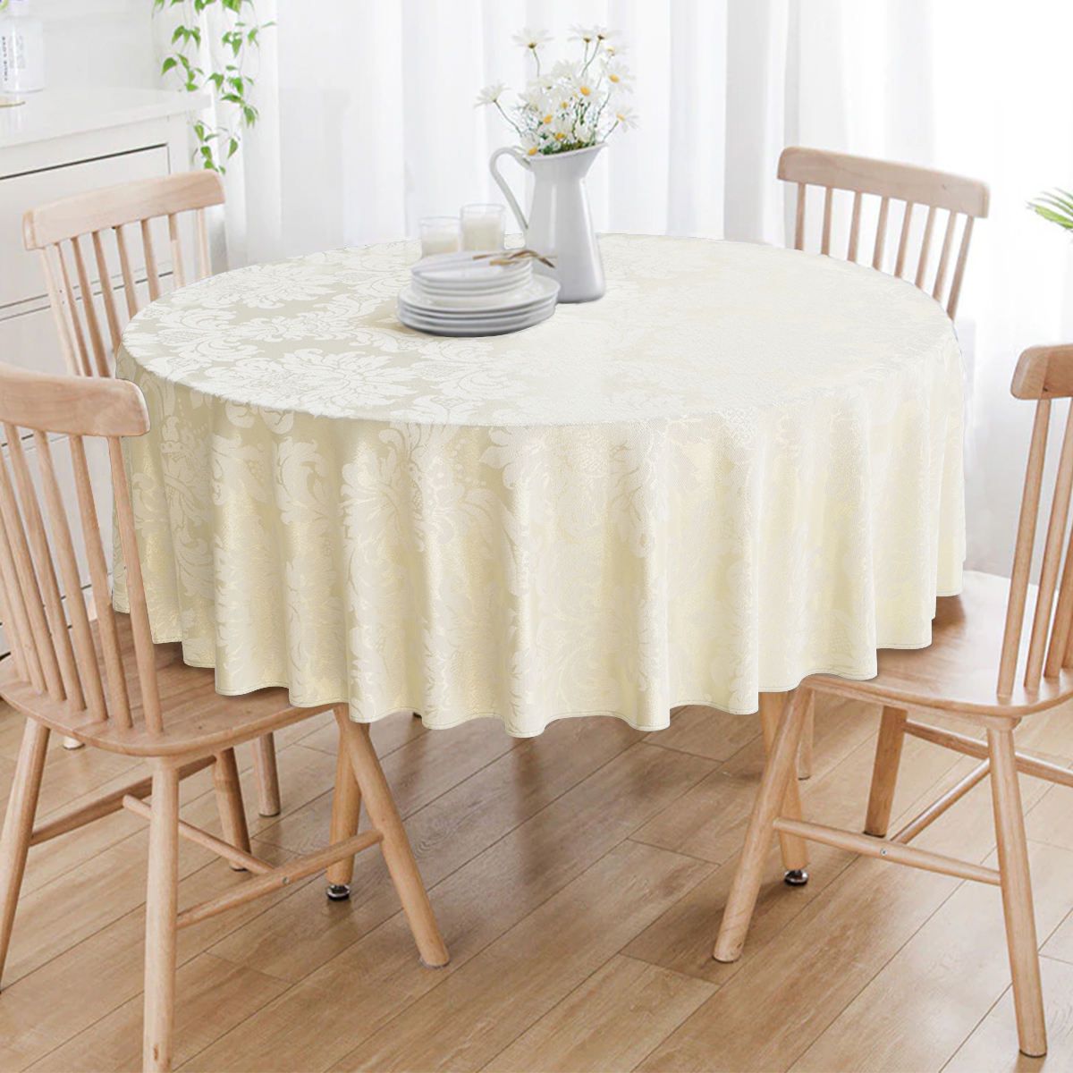 Toalha De Mesa Redonda Pérola Medalhão 6 Lugares