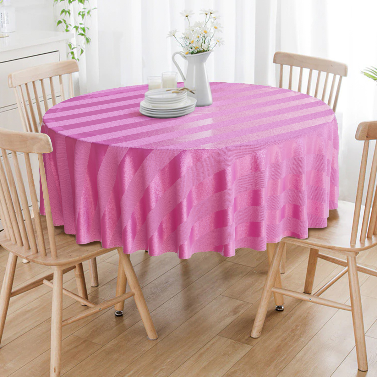 Toalha De Mesa Redonda Pink Listrado 4 Lugares