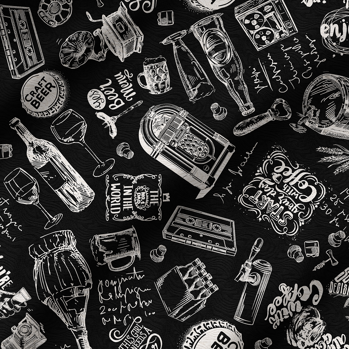 Tecido para Decoração Jacquard Estampado Drink Preto