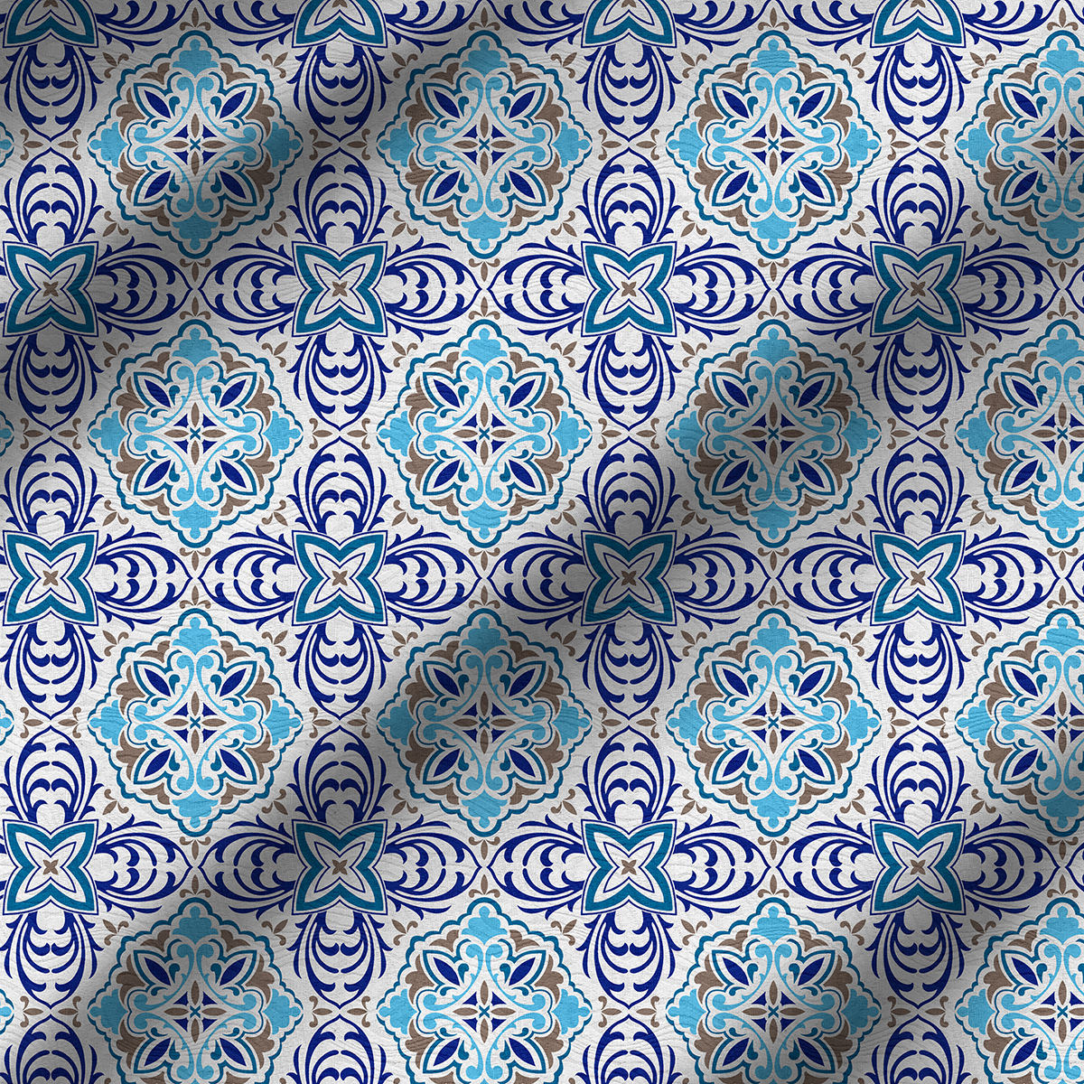 Tecido para Decoração Jacquard Estampado Azulejo Português Azul