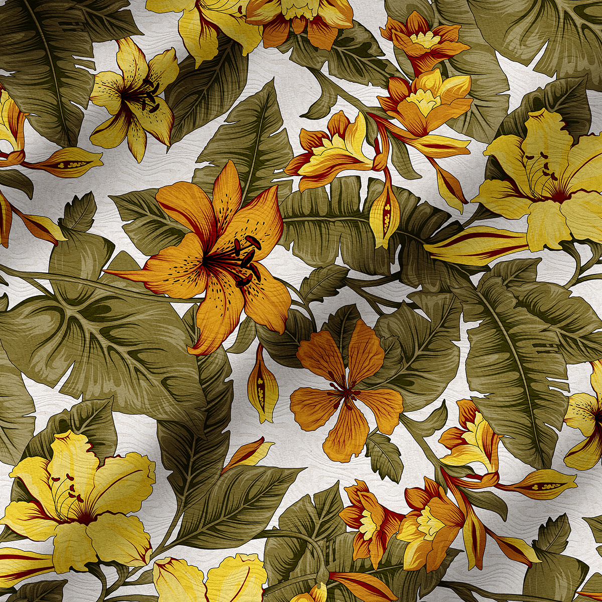 Tecido para Decoração Jacquard Estampado Floral Amarelo