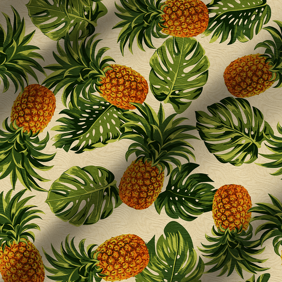 Tecido para Decoração Jacquard Estampado Abacaxi Bege