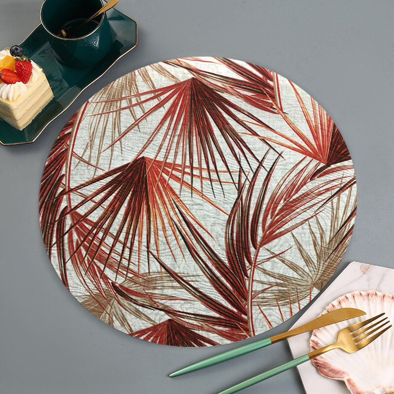 Kit 6 Capas Sousplat Jacquard Folhas Tropicais Vermelhas