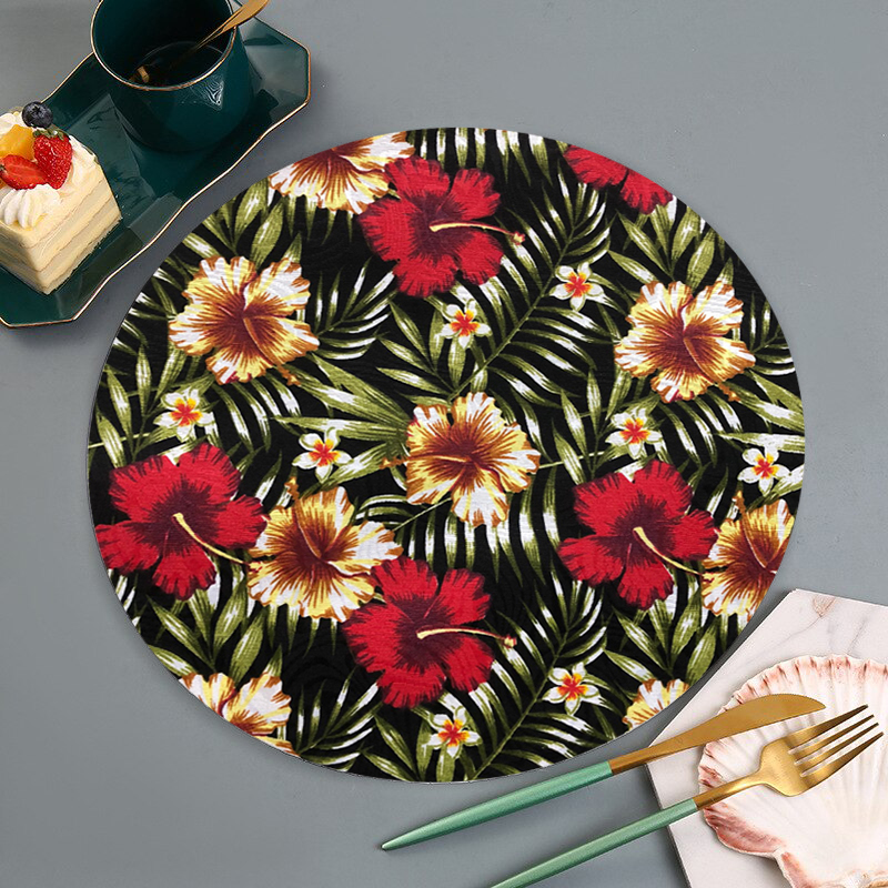 Kit 6 Capas Sousplat Jacquard Floral Vermelho E Preto