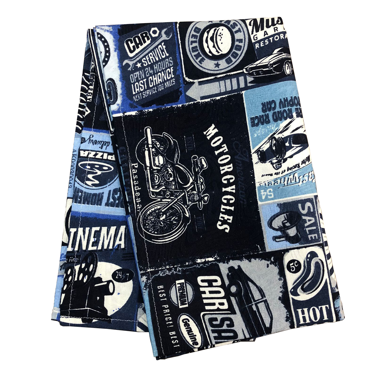 Caminho De Mesa Estampado Garage Retrô Azul 0.40m X 1.40m