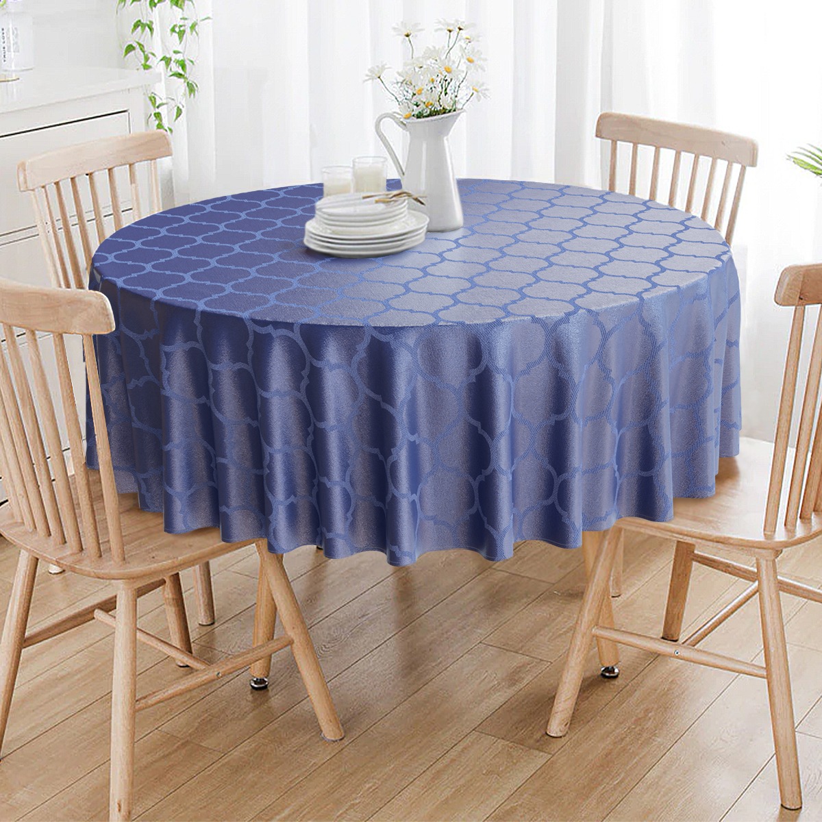 Toalha De Mesa Redonda Azul Marinho Colmeia 4 Lugares