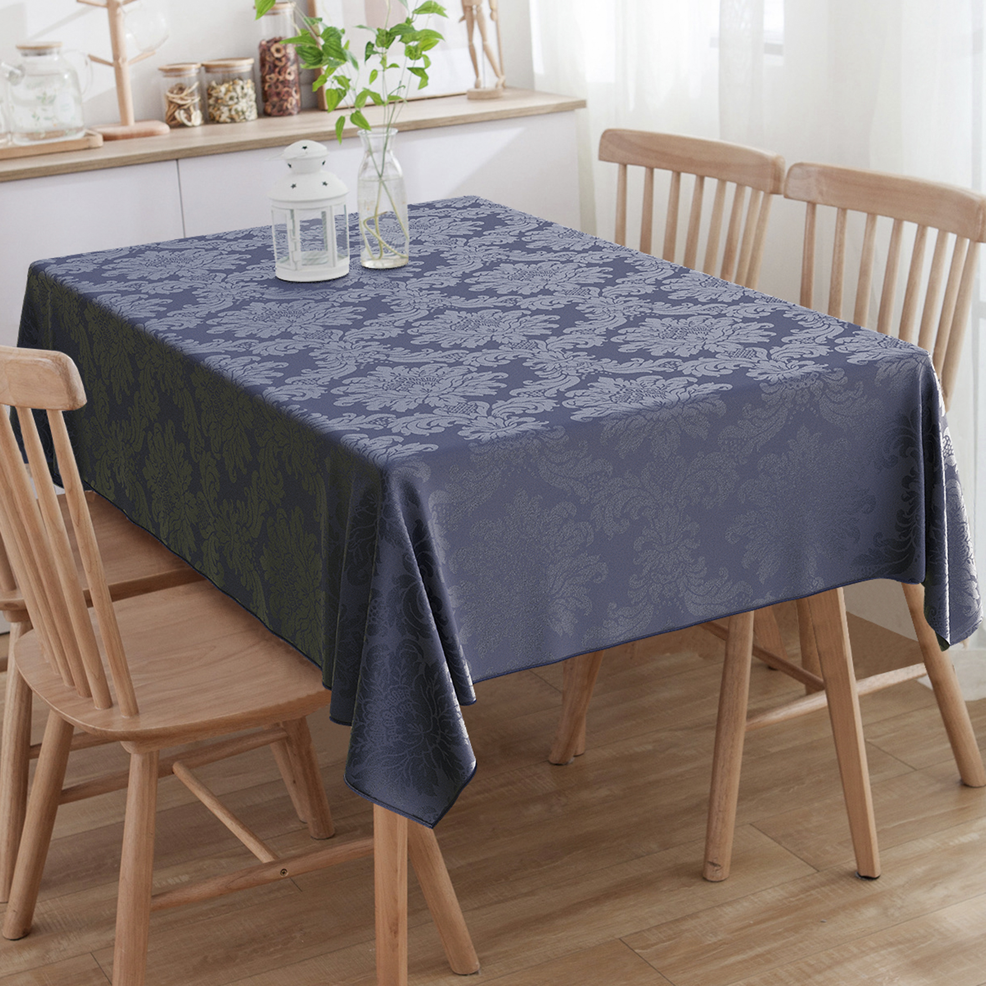 Toalha de Mesa Quadrada Medalhão Azul Marinho 4 Lugares