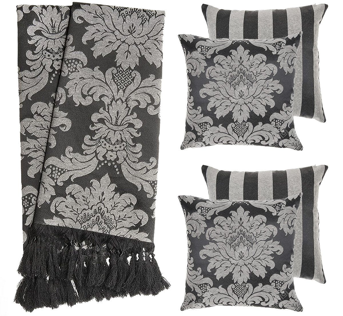 2 Mantas Xale Gigante Para Sofá E 4 Capas Preto E Crú