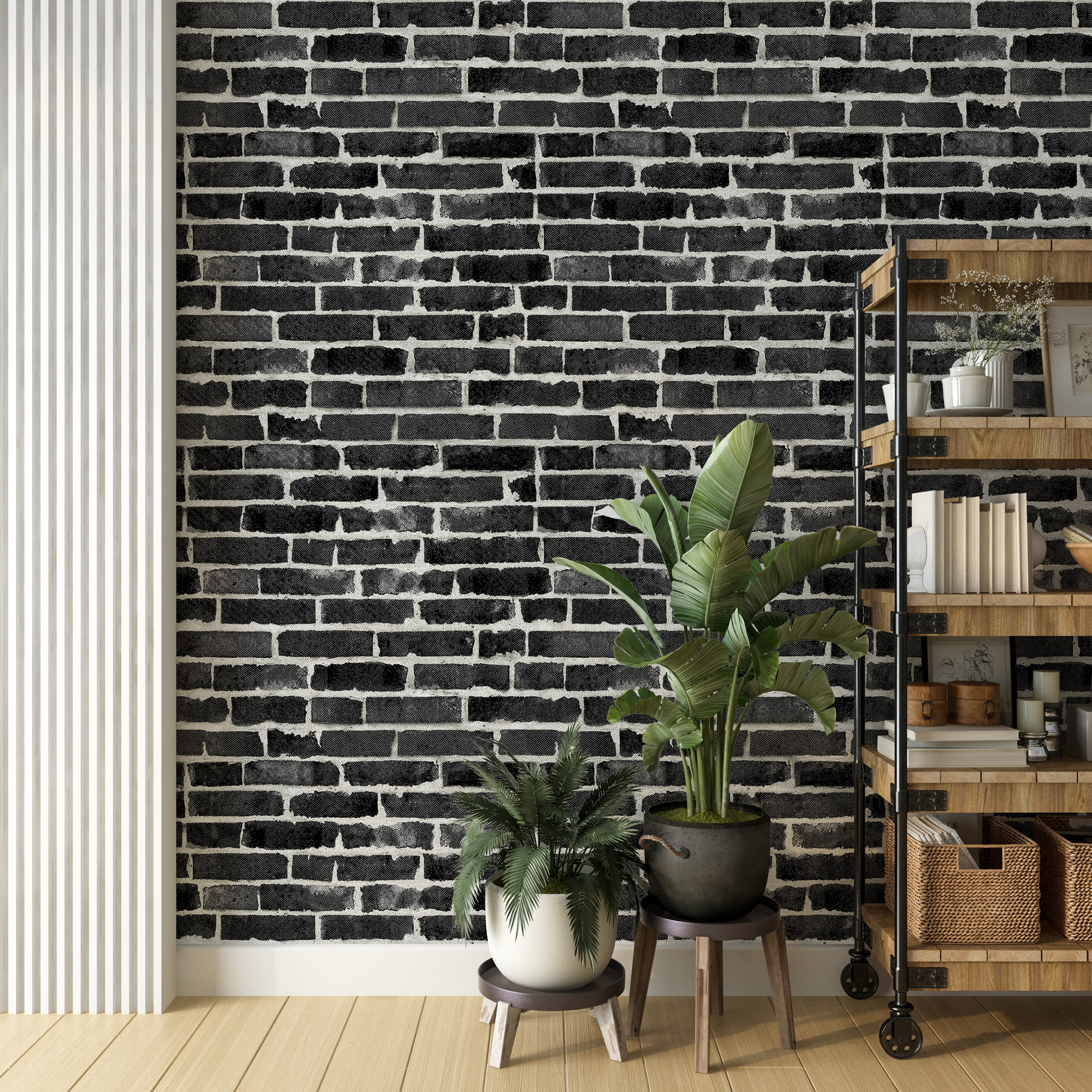 Tecido para Parede Jacquard Estampado Tijolinho Preto