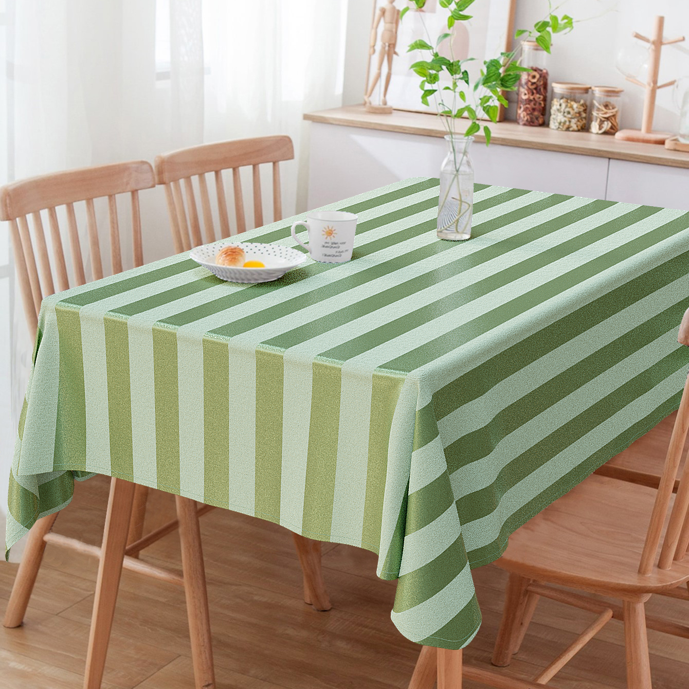 Toalha de Mesa Quadrada Jacquard Listrado Verde Pistache 2.20m x 2.20m
