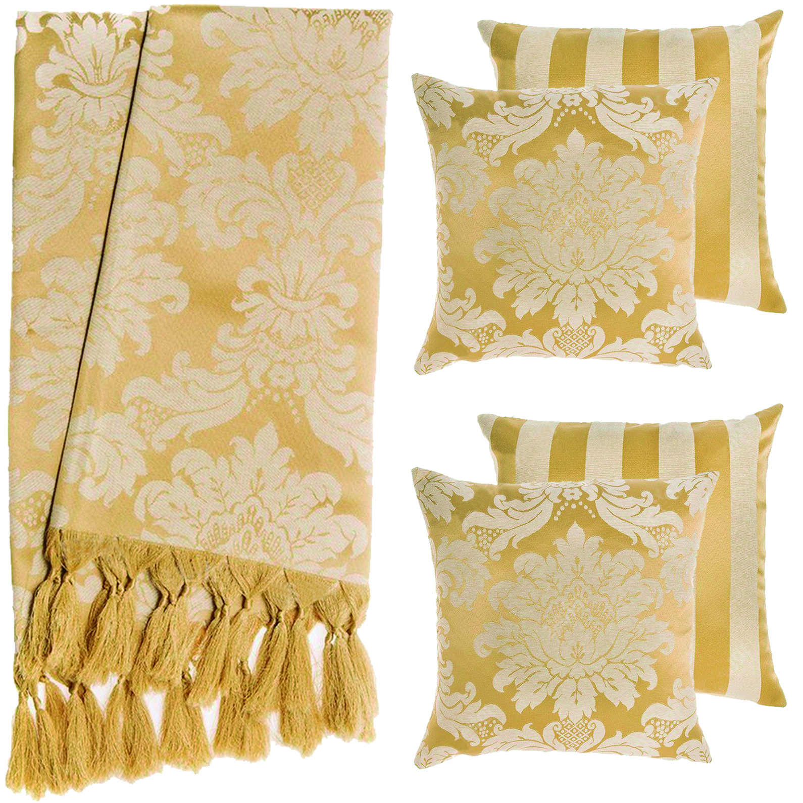 2 Mantas Xale Gigante Para Sofá E 4 Capas Dourado E Crú