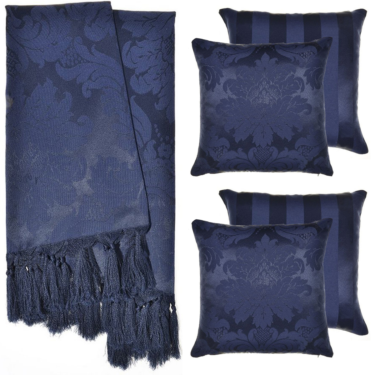 2 Mantas Xale Gigante Para Sofá E 4 Capas Azul Marinho